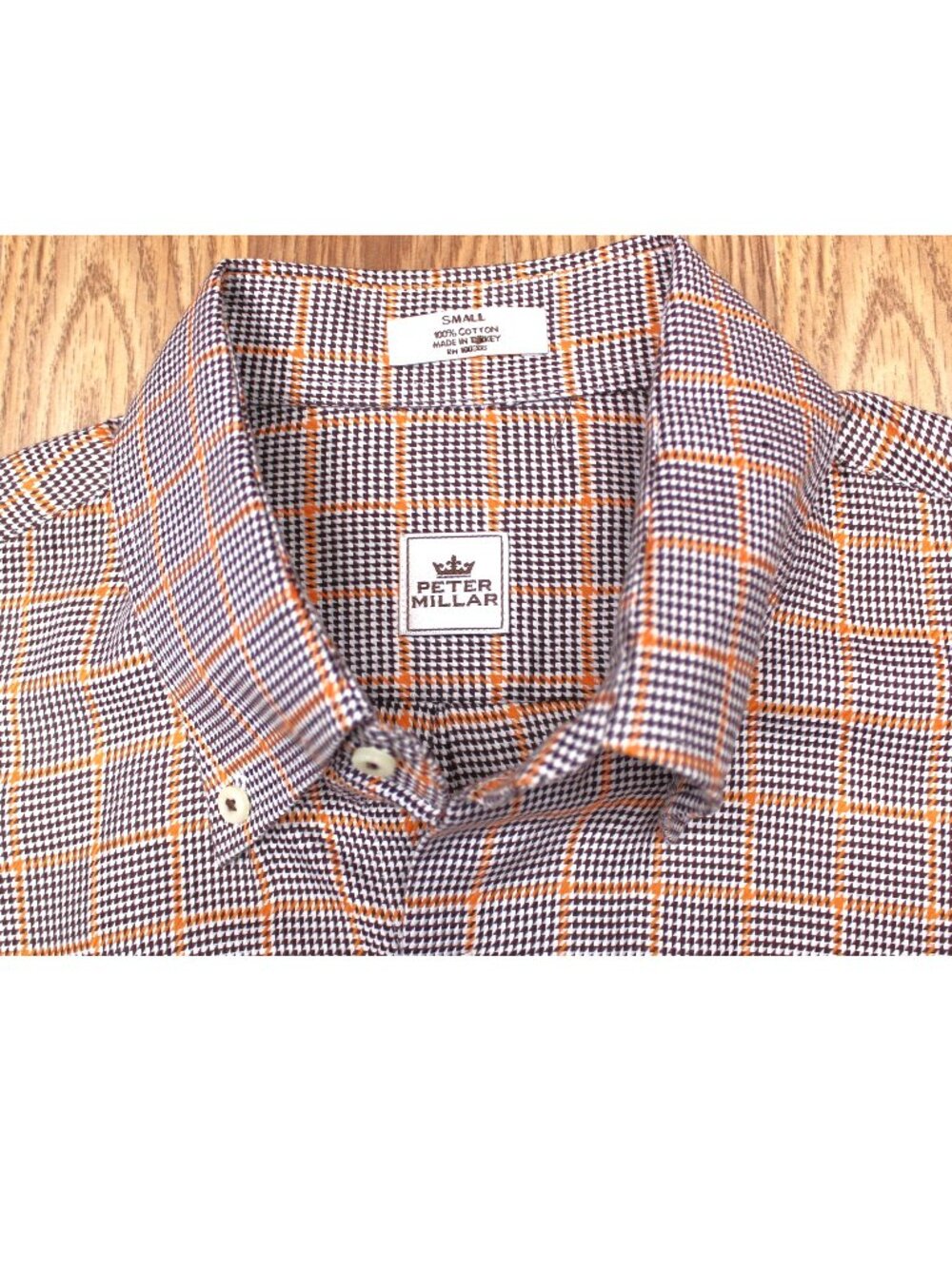 PETER MILLAR REGULAR FIT 100% COTTON SHIRT BROWN, ORANGE & WHITE Sz SMALL, S